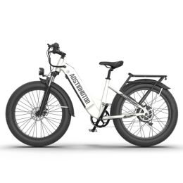 AOSTIRMOTOR New Pattern 26" 1000W Electric Bike Fat Tire 52V15AH Removable Lithium Battery for Adults(white) (Color: as picture)