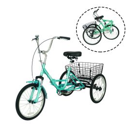 Adult Folding Tricycles 3 Wheel W/Installation Tools with Low Step-Through, Large Basket, Foldable Tricycle for Adults, Women, Men (Color: as Pic)