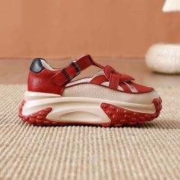 Women's Fashion Hollowed-out Breathable Platform Sandals (Option: Red-40)