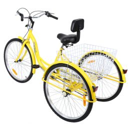 26" 7-Speed Adult Tricycle Trike 3-Wheel Bike w/Basket for Shopping