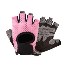 Gym Fitness Gloves Women Weight Lifting Yoga Breathable Half Finger Anti-Slip Pad Bicycle Cycling Glove Sport Exercise Equipment (Color: Pink)