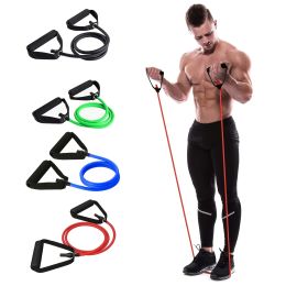 1pc 5 Levels Resistance Bands (suitable Beginner) With Handles Yoga Pull Rope Elastic Fitness Exercise Tube Band For Home Workouts Strength Training (Color: Black-30LB)