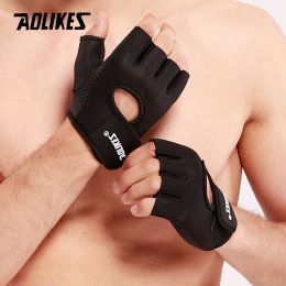 Aolikes 1pair Unisex Fitness Workout Gloves For Weightlifting Cycling Exercise Training Pull Ups Fitness Climbing And Rowing (Color: Black Grey)