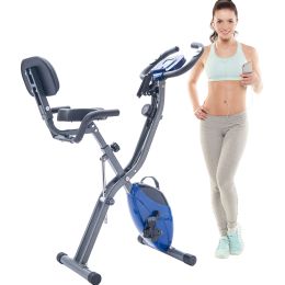 Folding Exercise Bike, Fitness Upright and Recumbent X-Bike with 10-Level Adjustable Resistance, Arm Bands and Backrest (Color: as Pic)