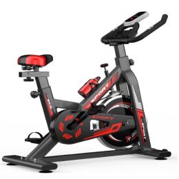 Indoor Cycling Professional Fitness Cycling Exercise Bike With LCD Monitor (Color: Black & Red)