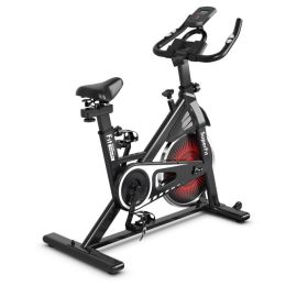 Adjustable Resistance Silent Belt Drive Gym Indoor Stationary Bike (Color: Black + Red)