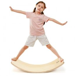 Kids Fitness Toy 12 Inch C Shape Wooden Wobble Balance Board (Color: Natural)