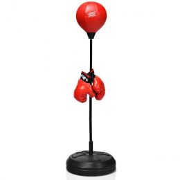 Both Adults And Kids Hand-Eye Coordination Ability Adjustable Height Boxing Punching Bag Stand Set (Color: Red)