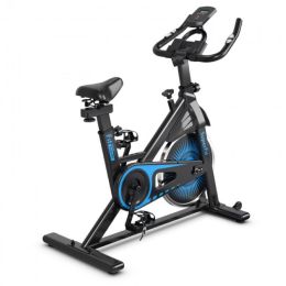 Adjustable Resistance Silent Belt Drive Gym Indoor Stationary Bike (Color: Black + Blue)
