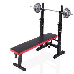 Adjustable Folding Multifunctional Workout Station Adjustable Workout Bench with Squat Rack - balck red XH (Color: black and red)