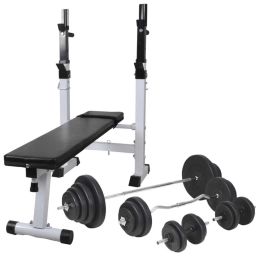 Workout Bench with Weight Rack; Barbell and Dumbbell Set 264.6 lb (Color: Black)